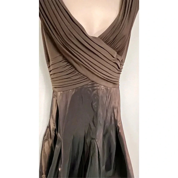 Tadashi Collection Womens Brown Taffeta Pleated Criss-Cross A-Line Dress Size 6 - Picture 2 of 13